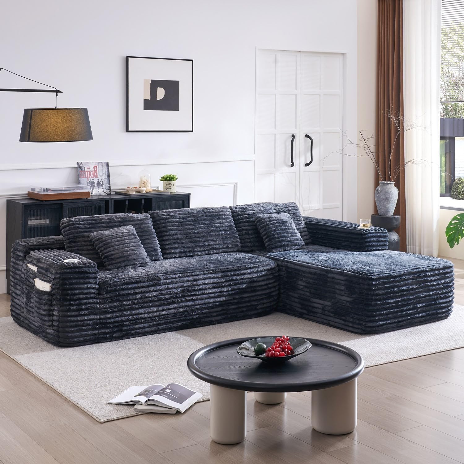 Cloud Sectional Couch with L Shape Chaise Modern Modular Sofa with Deep Seat Built in Cup Holder wourant