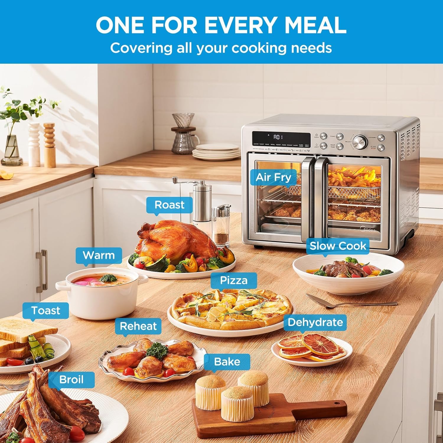 Flexify French Door Toaster Oven Air Fryer Combo 26.4 QT Extra Large Air Fryer Countertop wourant