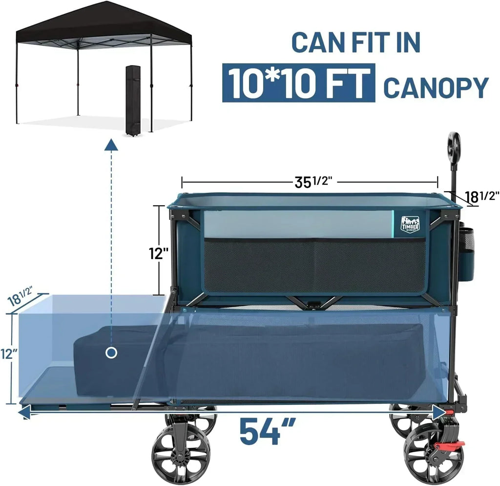 400L Large Capacity Folding Double Decker Cart with Brakes 54 Inch Extra Long Extended Cart wourant