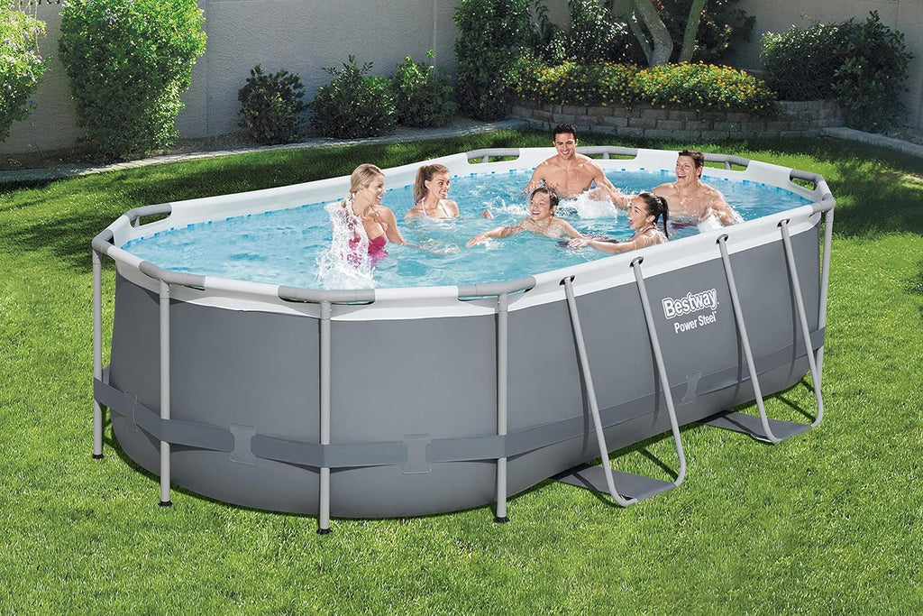 Power Steel 14' x 8'2" x 39.5" Oval Above Ground Pool Set Includes 530gal Filter Pump Ladder wourant