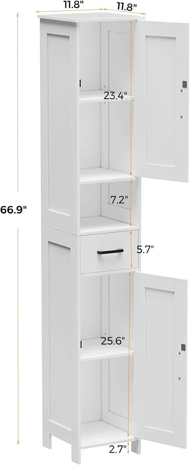 Homhedy 67" H Tall Bathroom Storage Cabinet with 2 Barn Doors and 1 Drawer Narrow Storage Unit wourant
