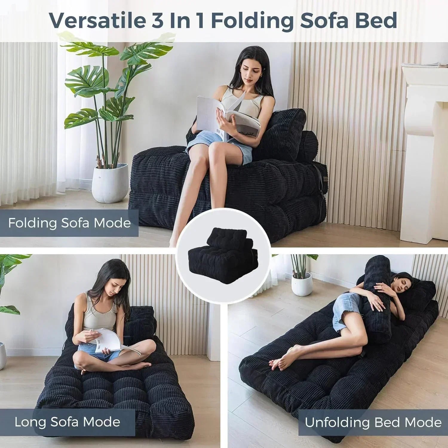 MAXYOYO Folding Sofa Bed Convertible Sleeper Chair with Pillow Foldable Mattress with Back Support wourant