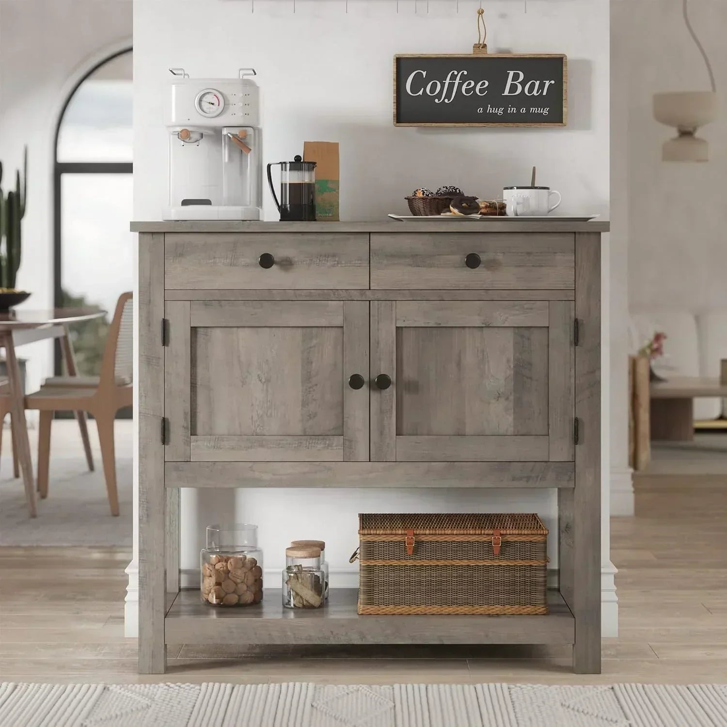 Farmhouse style console table coffee bar entry table with storage rack sofa table wourant