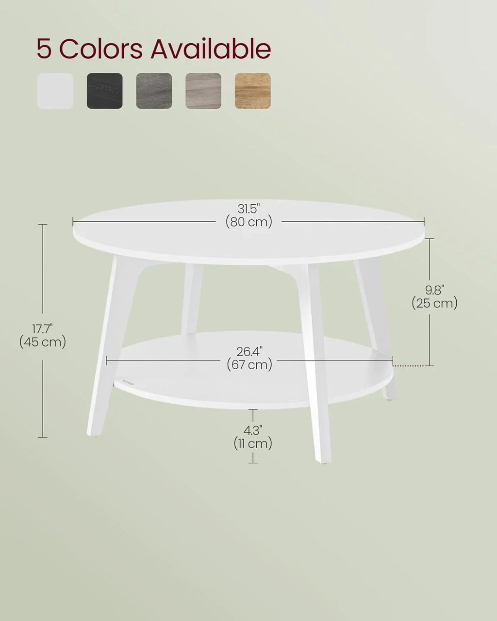 VASAGLE Round Coffee Table 2 Tier Coffee Table with Storage for Living Room 31.5 x 17.7 Inches wourant