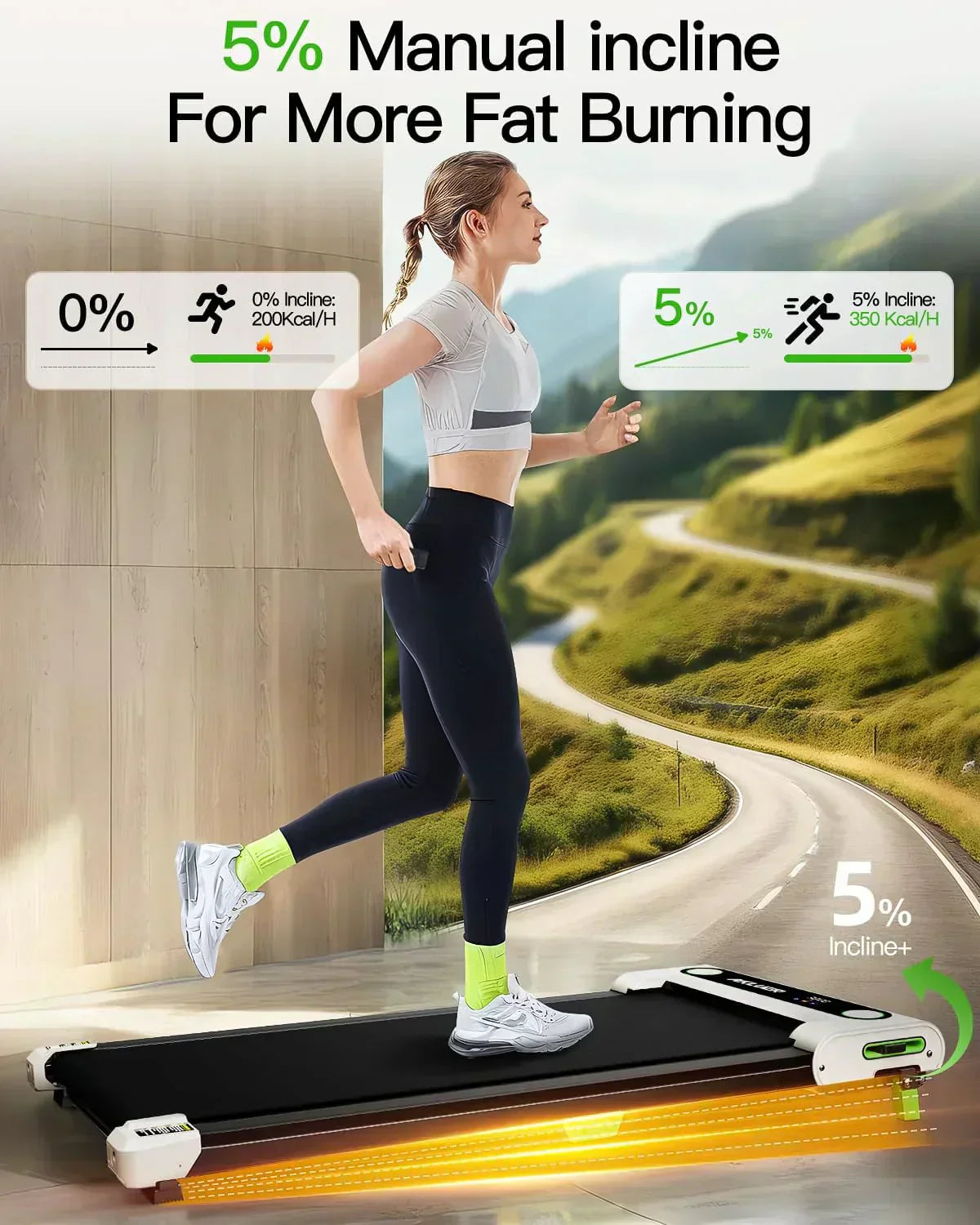 Akluer Inclined Home Treadmill 2.5 HP Small Under-Desk Treadmill Remote Control LED Display wourant