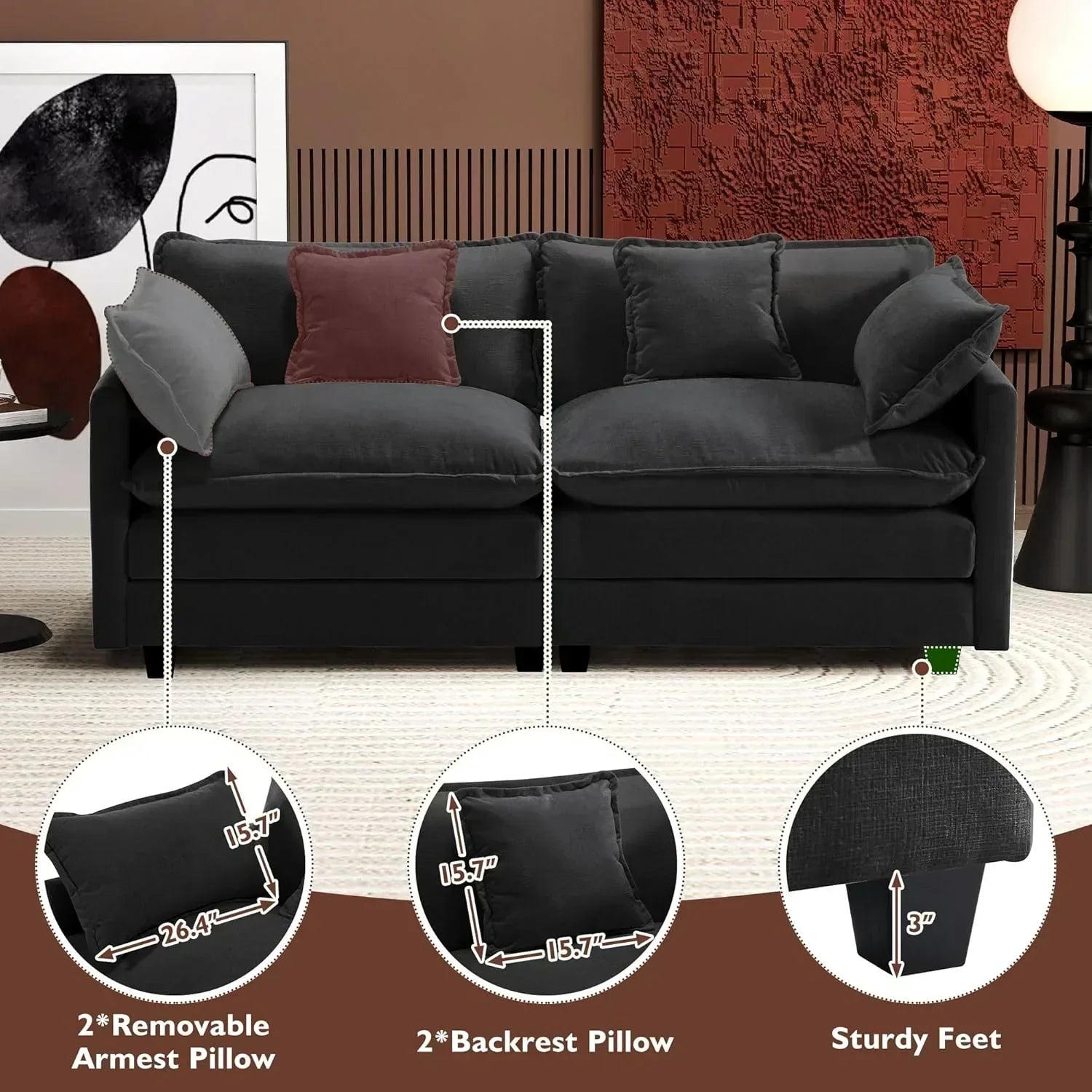 111.4 Inch L Shaped Modern Sofa Modular Cloud Sofa with Ottoman 4 Seater Chenille Deep Seat Sofa wourant