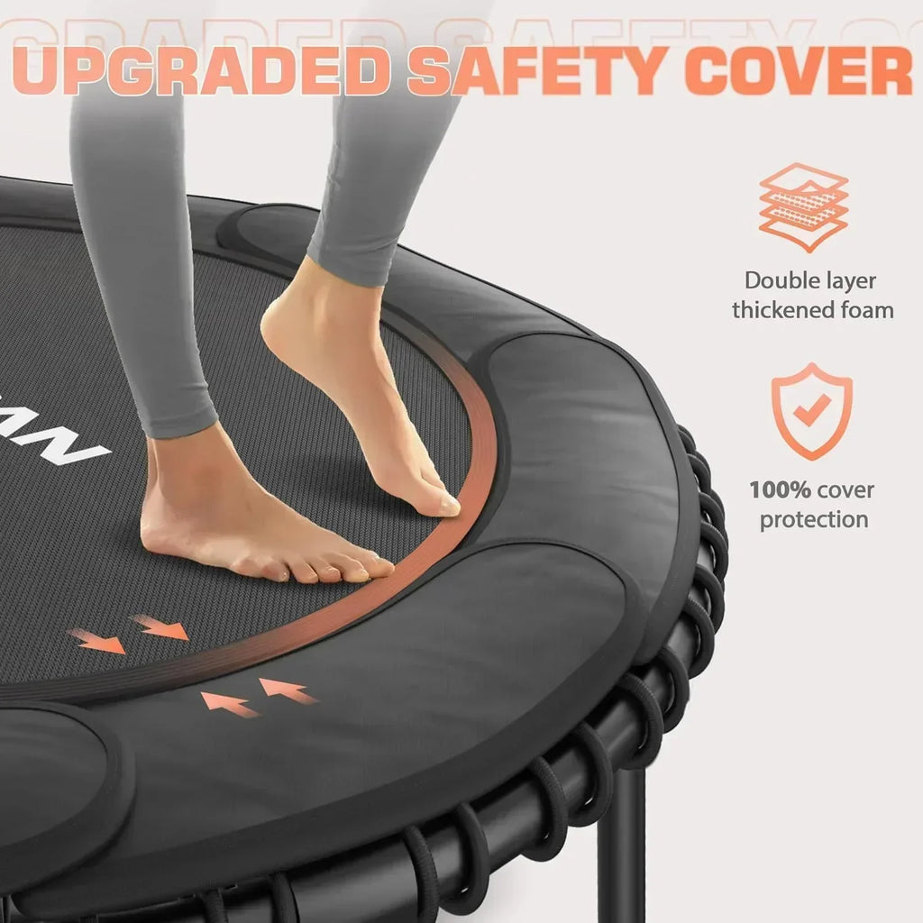 BCAN 450/550 LBS Foldable Mini Trampoline Fitness Trampoline Bungees Adjustable Foam Handle wourant