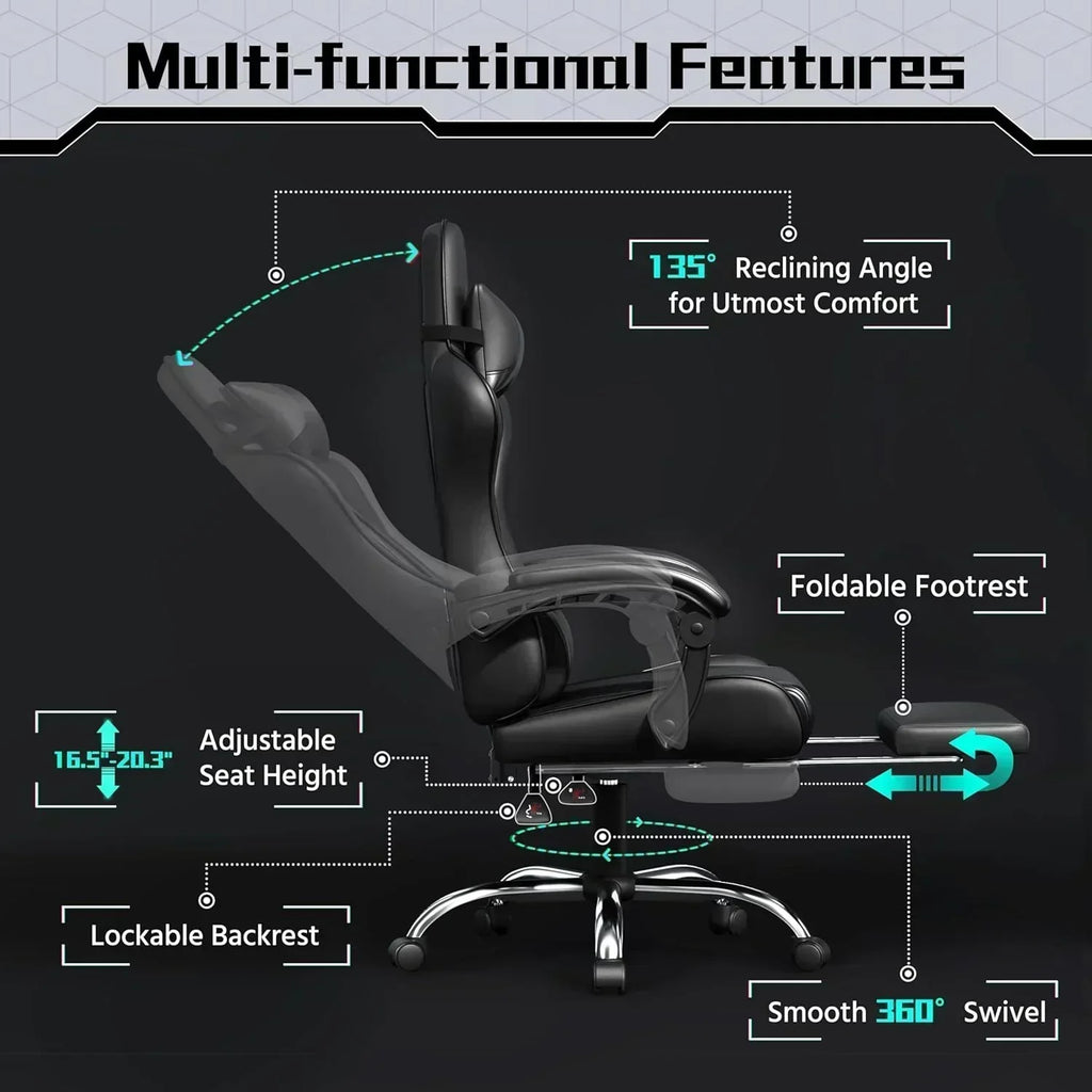 Gaming Chair with Massage Lumbar Support and Footrest Height Office Gaming Chair wourant