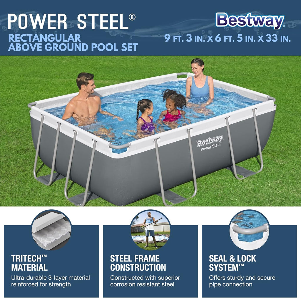 Power Steel 14' x 8'2" x 39.5" Oval Above Ground Pool Set Includes 530gal Filter Pump Ladder wourant
