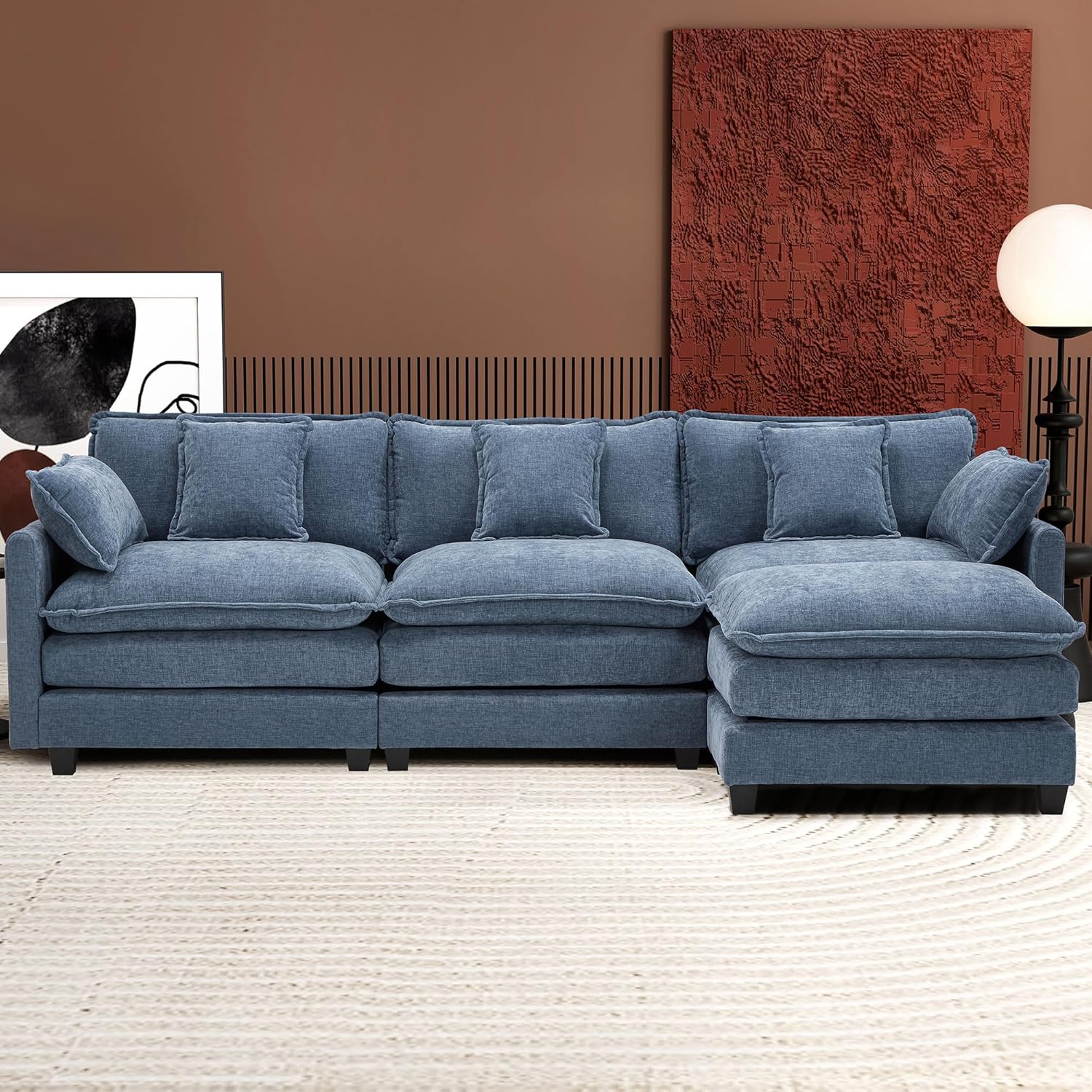 111.4 Inch L Shaped Modern Sofa Modular Cloud Sofa with Ottoman 4 Seater Chenille Deep Seat Sofa wourant