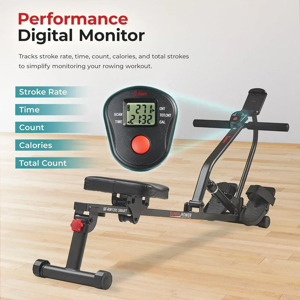 Sunny Health & Fitness Compact Adjustable Rowing Machine with 12 Levels of Resistance wourant