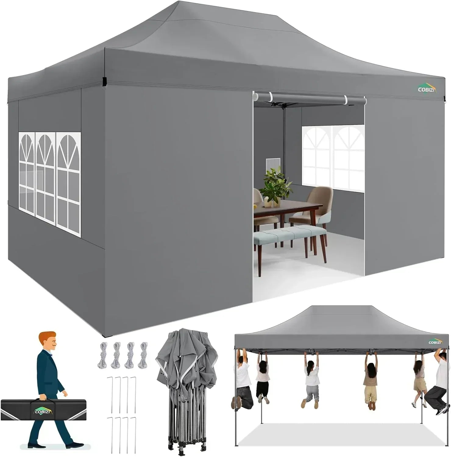 COBIZI 10x20 Heavy Duty Pop up Canopy Tent 6 sidewalls Commercial Canopy Wedding Party Tents wourant