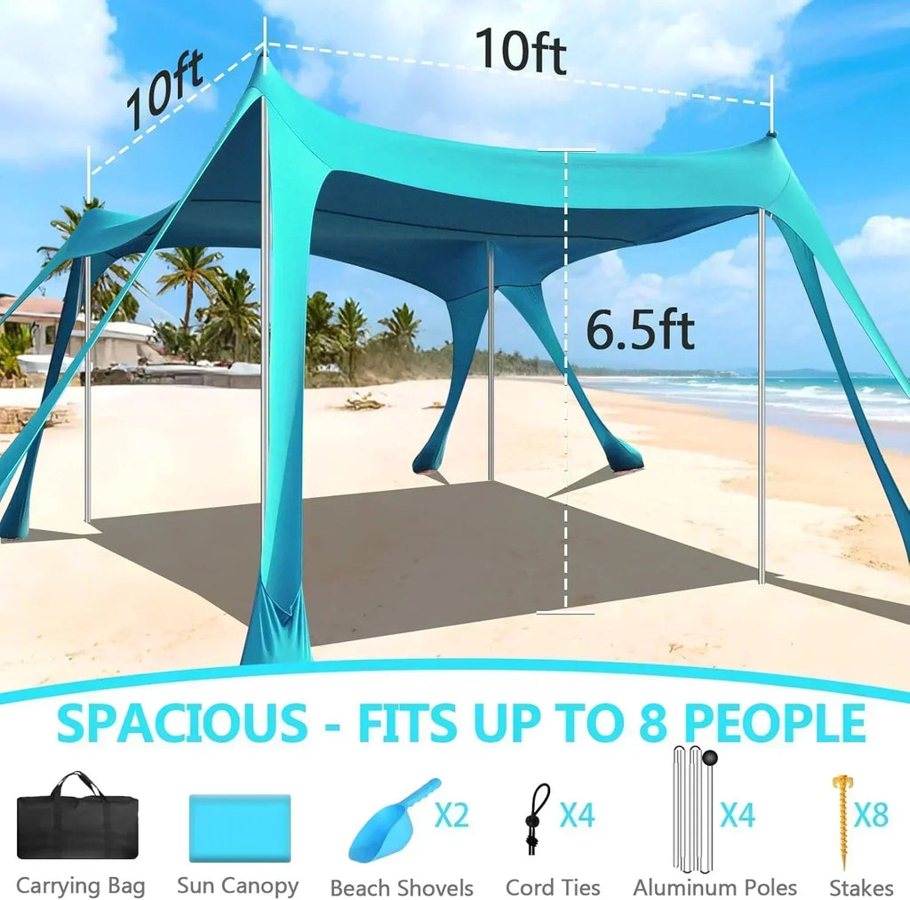Beach Tent Sun Shelter 10 x 10 FT Beach Canopy Tent Sun Shade Heavy Duty UPF50+ Beach Tent wourant