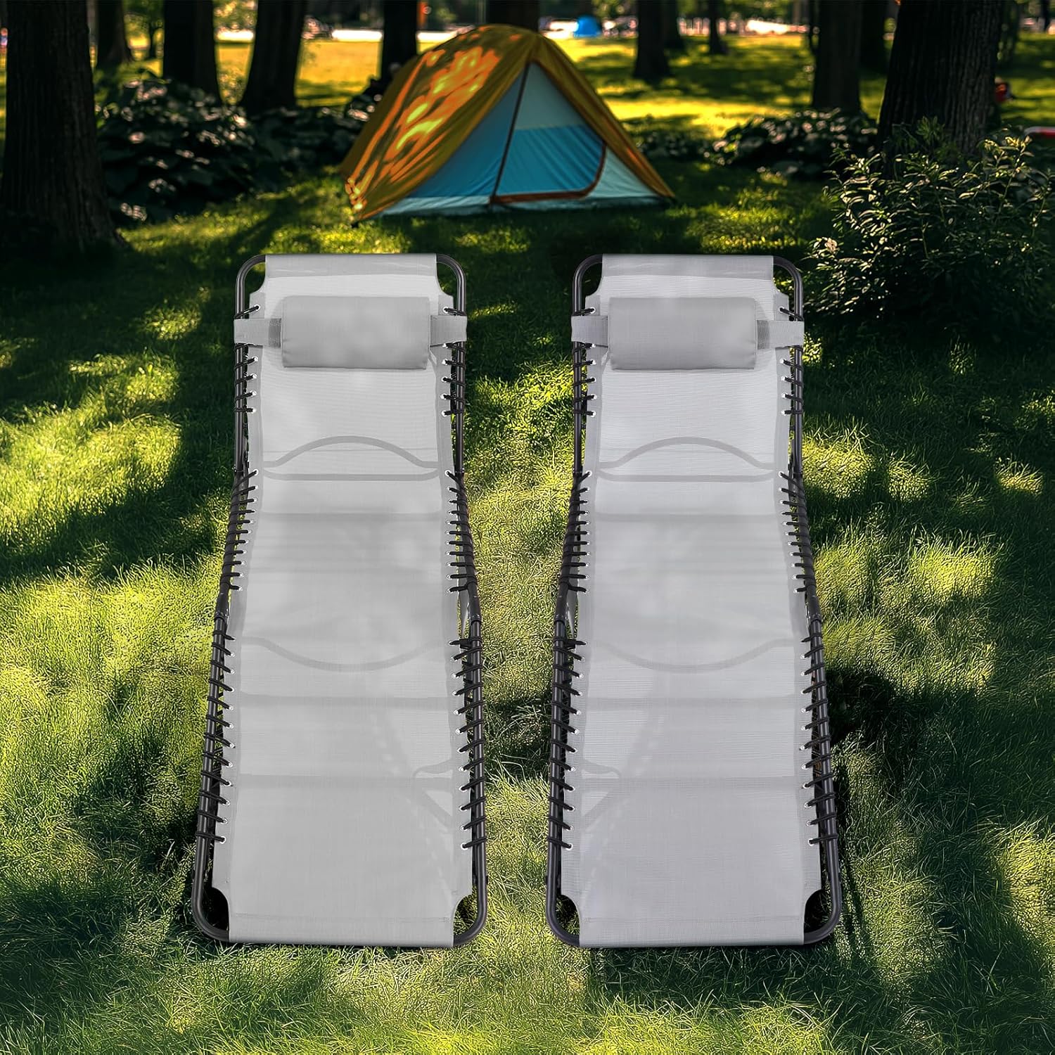 Unovivy Outdoor Chaise Lounge Chairs Portable Folding Pool Lounge Chair with Reclining Back wourant