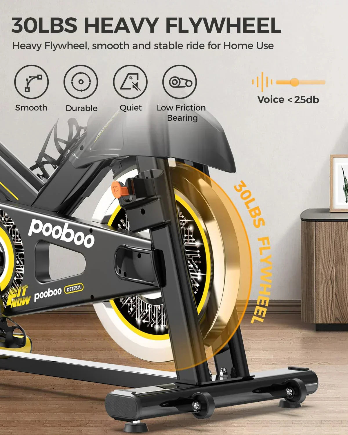 pooboo Exercise Bike Adjustable Magnetic/Brake Pad Resistance Silent Belt Drive Cycling Bike wourant