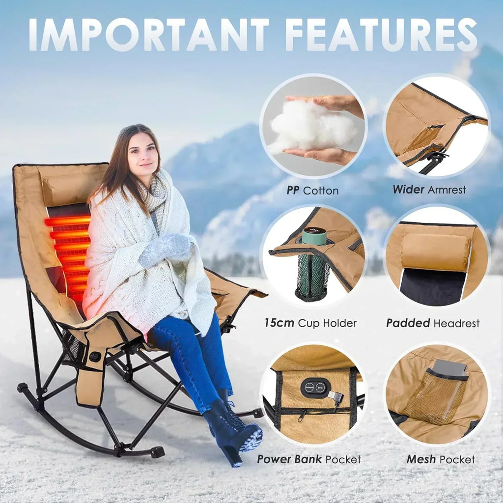 Heated Camping Chair Extra Large Heated Chair Outdoor Sports Chair with 3 Heat Levels on Back wourant