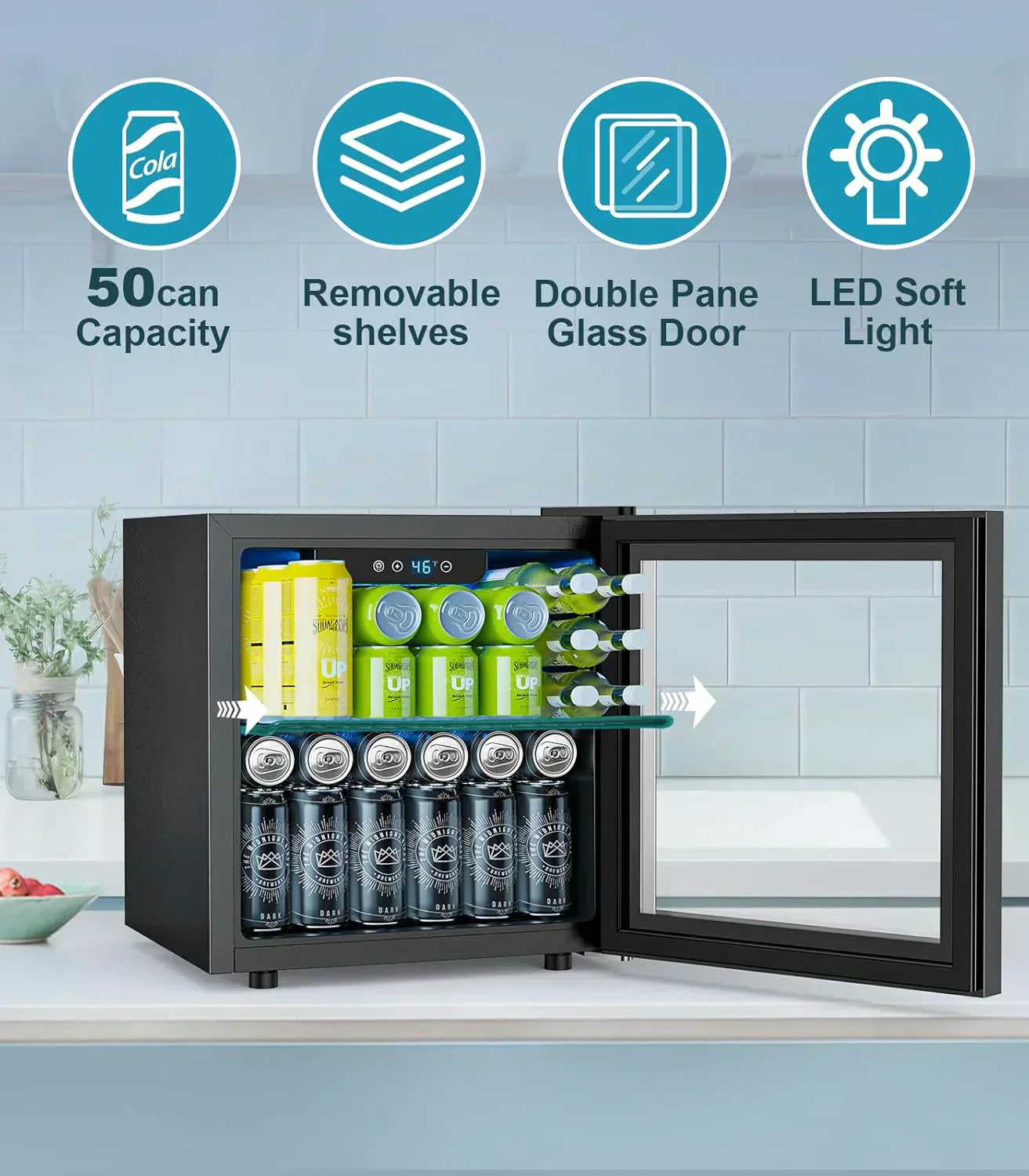 Mini Fridge 130 Can Beverage Refrigerator Cooler Drink Fridge Adjustable Temperature Control wourant