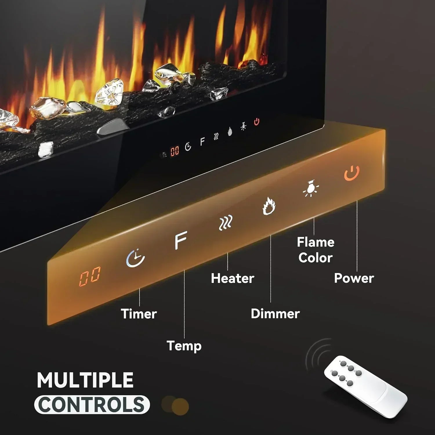 EUHOMY 50 Inch Electric Fireplace Wall Recessed Adjustable Flame Color Fireplace Heater wourant
