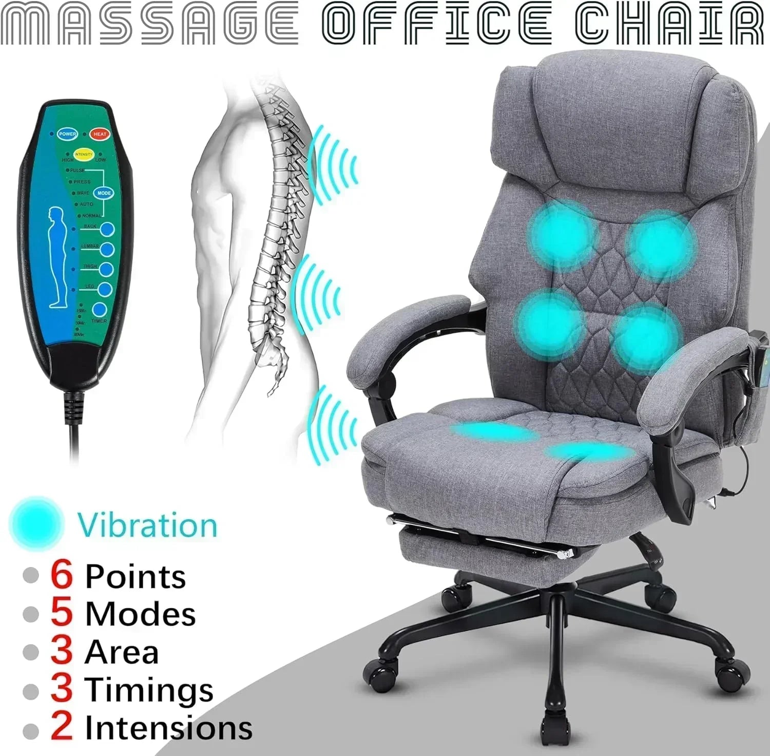 Massage Office Chair with Footrest 6 Point Vibration and Heating Home Office Desk Chair wourant