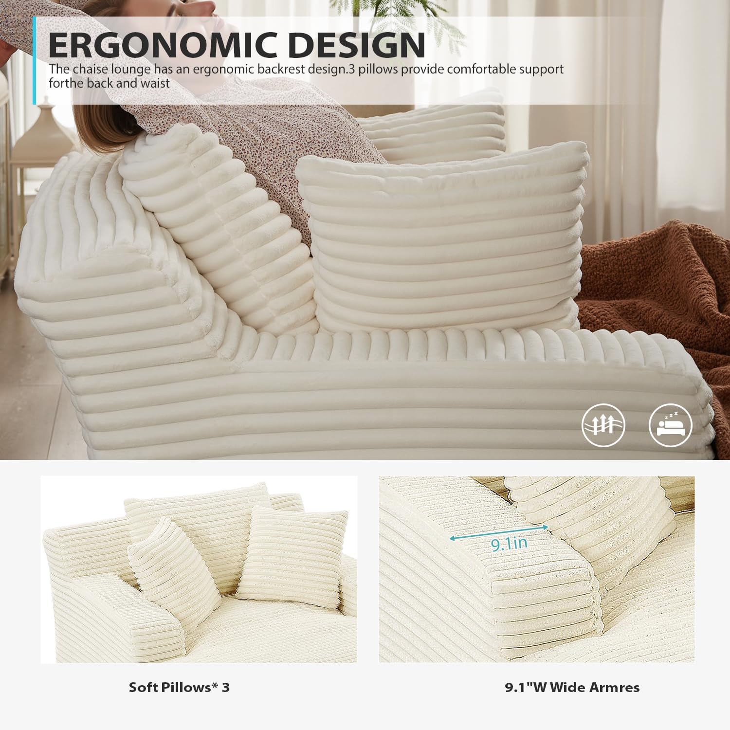50-inch indoor recliner oversized corduroy upholstered boneless sofa bed deep sleeper sofa wourant