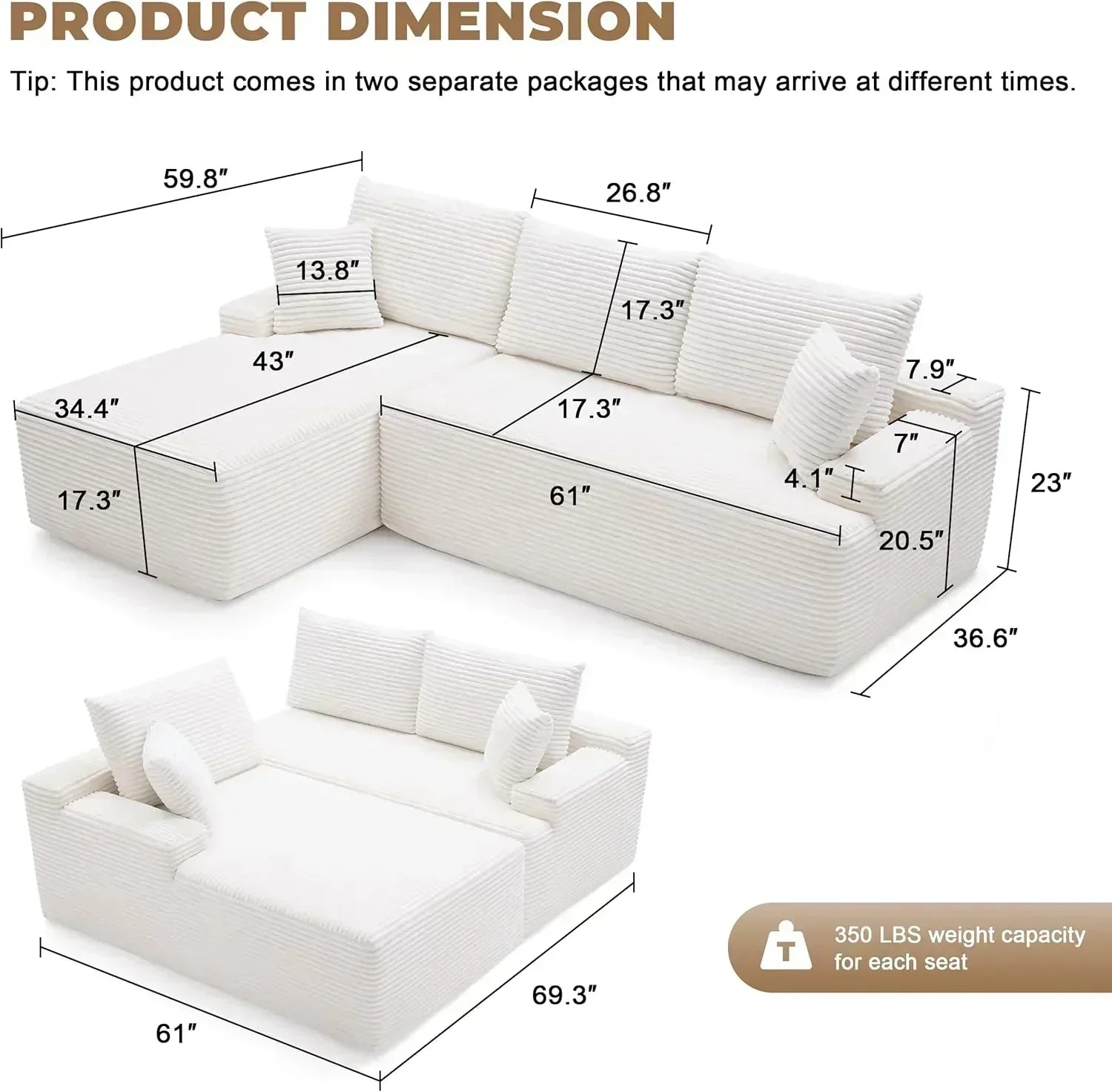 110-inch cloud sofa boneless sofa in the living room modular sofa with deep seats wourant