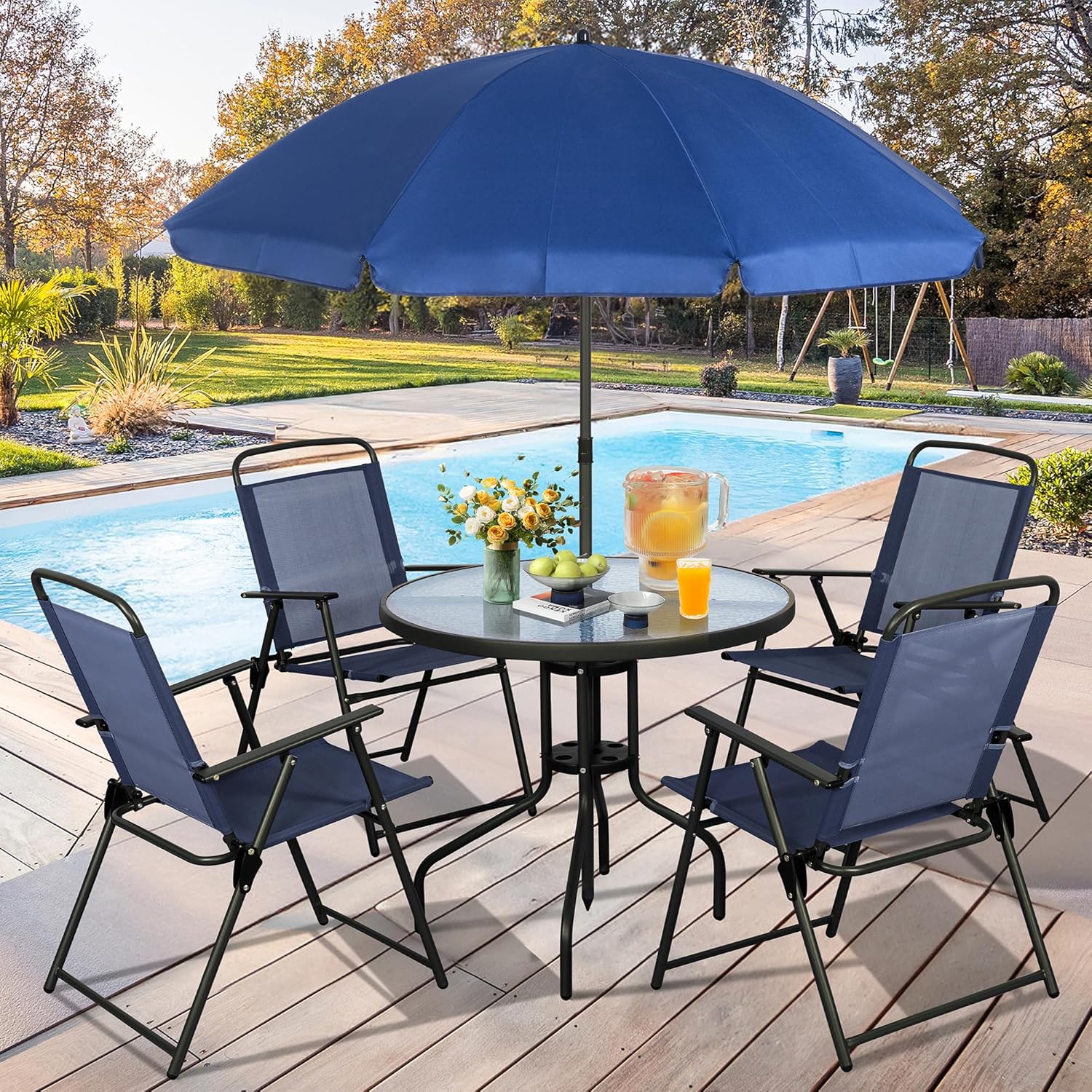 Vongrasig 6 Piece Folding Patio Dining Set Small Metal Outdoor Garden Patio Table and Chair Set wourant