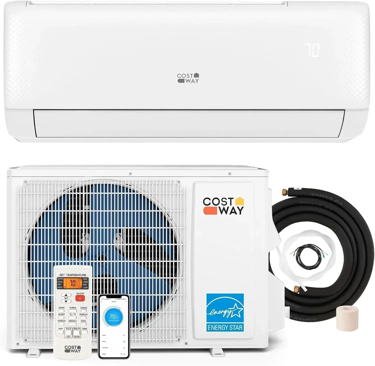 COSTWAY 12000BTU Mini Split Air Conditioner Heater 20 SEER2 115V Wall-Mounted Ductless wourant