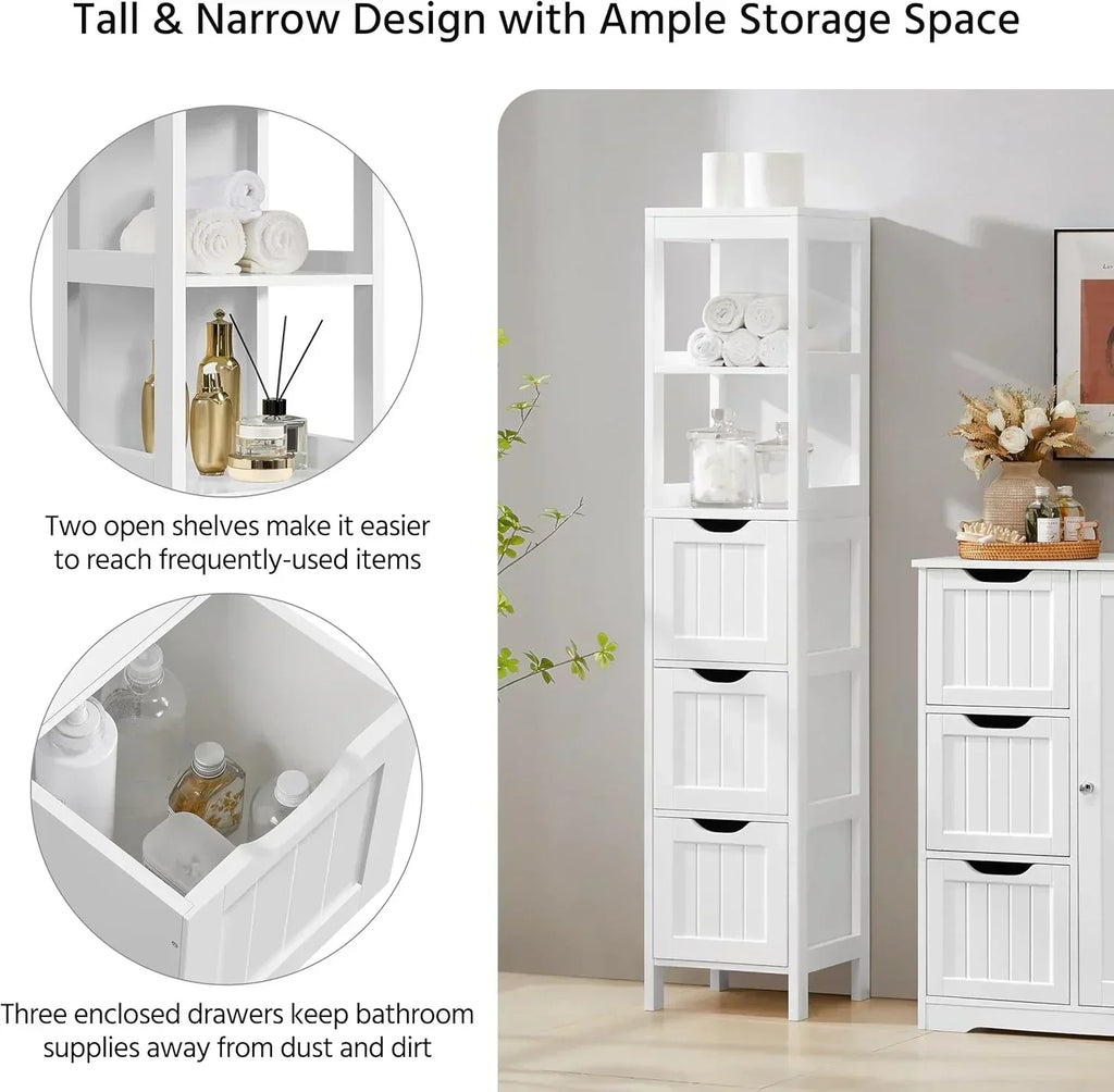 Bathroom Floor Cabinet Wooden Storage Cabinet with 2 Drawers Multifunctional Side Organizer Rack wourant