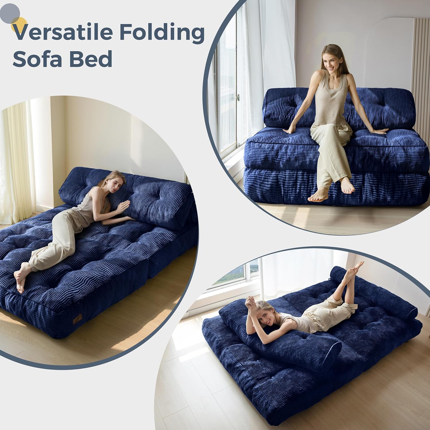 MAXYOYO Folding Sofa Bed Convertible Sleeper Chair with Pillow Foldable Mattress with Back Support wourant