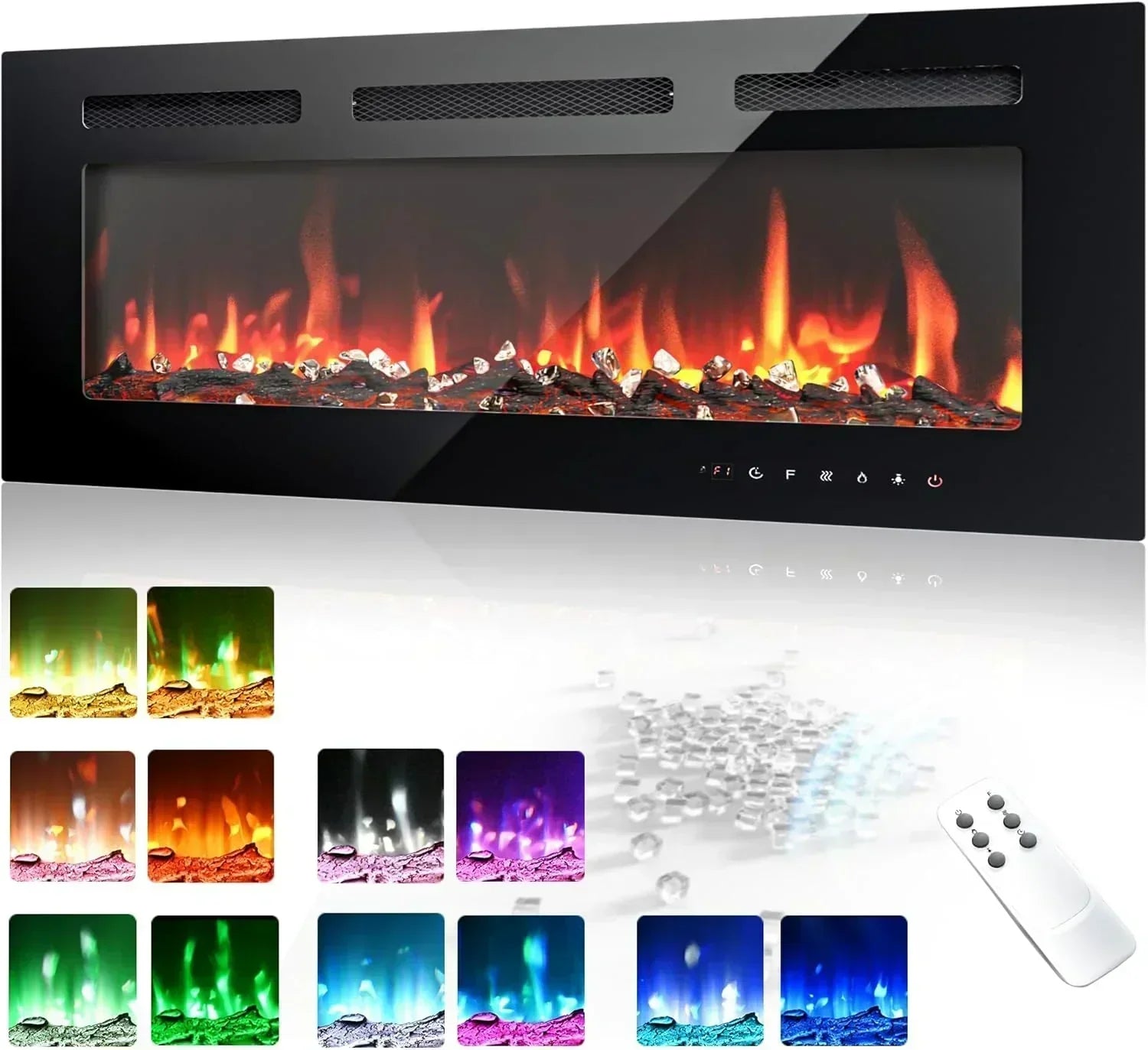 EUHOMY 50 Inch Electric Fireplace Wall Recessed Adjustable Flame Color Fireplace Heater wourant