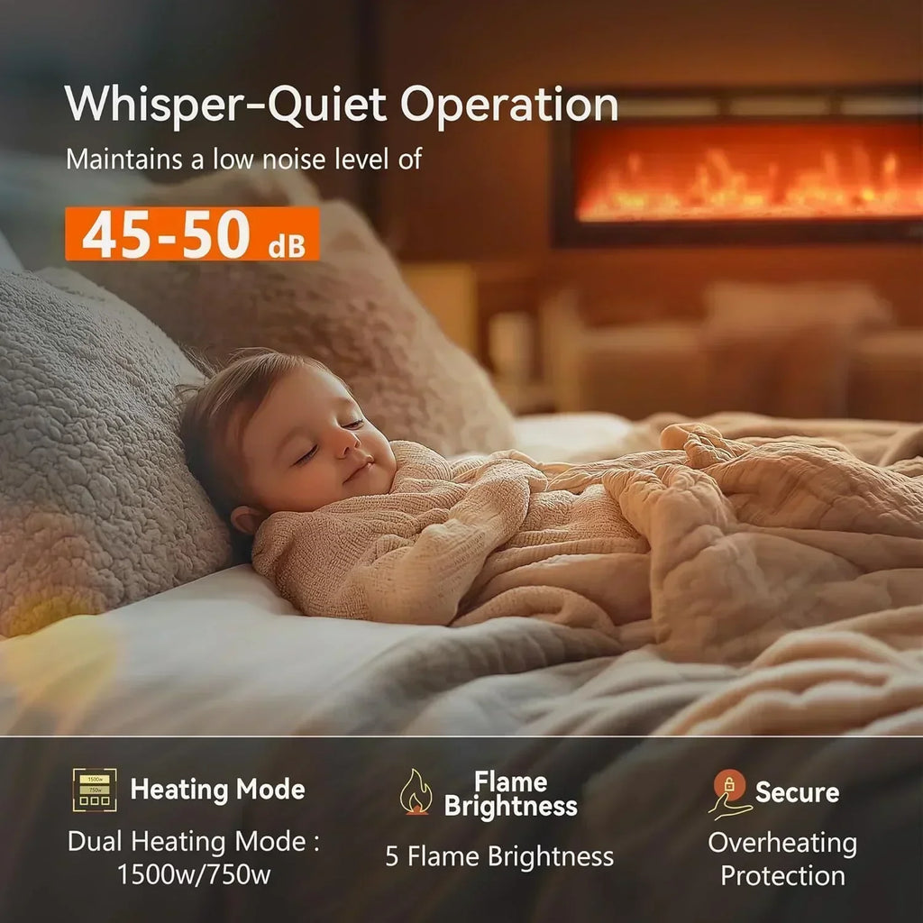 EUHOMY 50 Inch Electric Fireplace Wall Recessed Adjustable Flame Color Fireplace Heater wourant