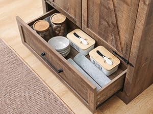 JXQTLINGMU Farmhouse Kitchen Pantry - 72" Tall Wood Kitchen Storage Cabinet with Adjustable Shelves and 2 Barn-Style Doors and Drawers wourant