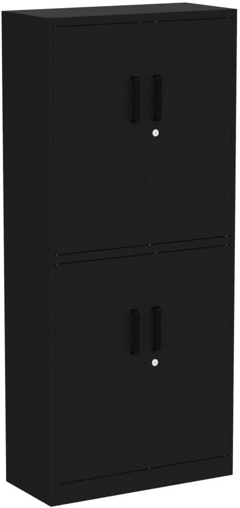 Metal Storage Cabinet with 2 Doors and 6 Shelves, Black Metal Cabinet with Lock, 71 Inch Lockable Garage Storage Cabinet wourant