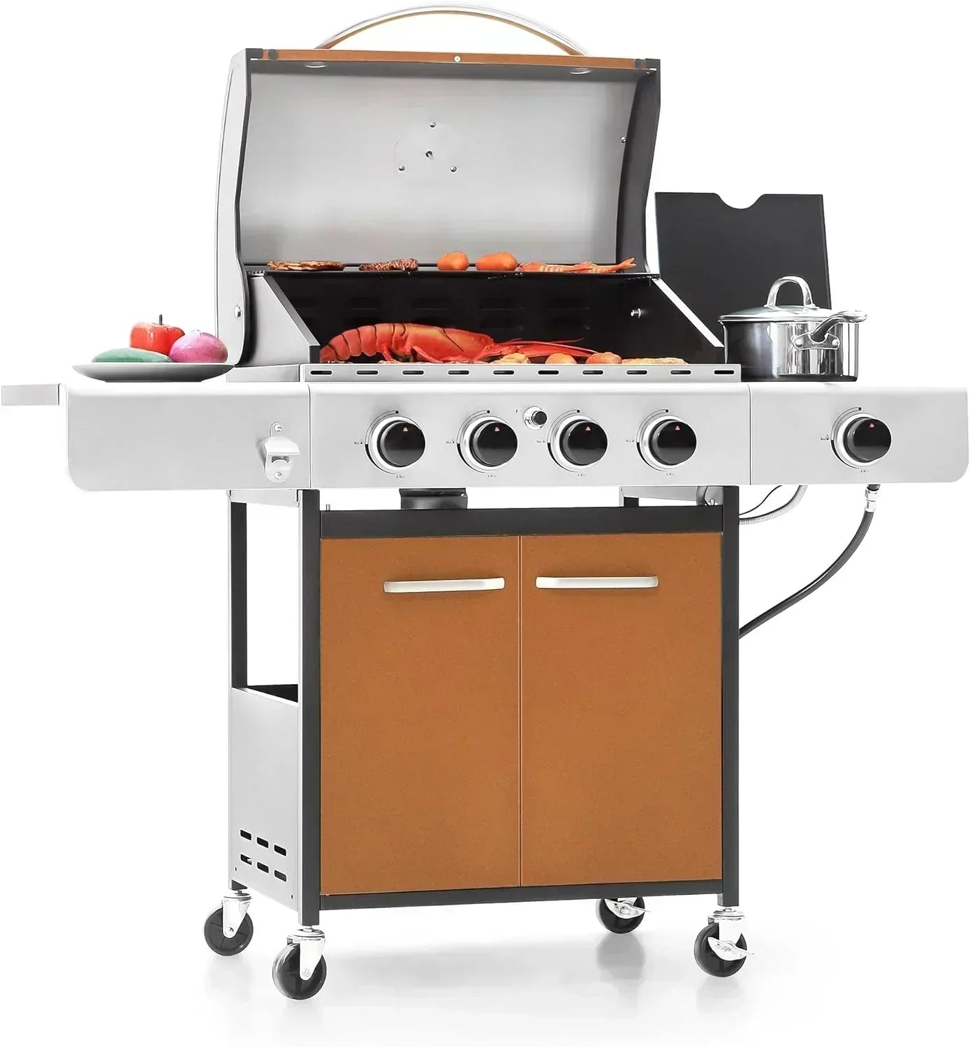 Captiva Designs 4-Burner Propane Gas BBQ Grill Side Burner Porcelain-Enameled Cast Iron Grates wourant