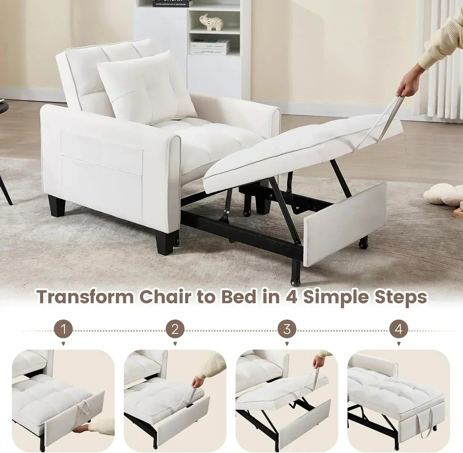 Convertible Sleeper Chair 3 in 1 Sleeper Chair Bed Pull Out Sofa Bed Chairs Velvet Single Sofa wourant