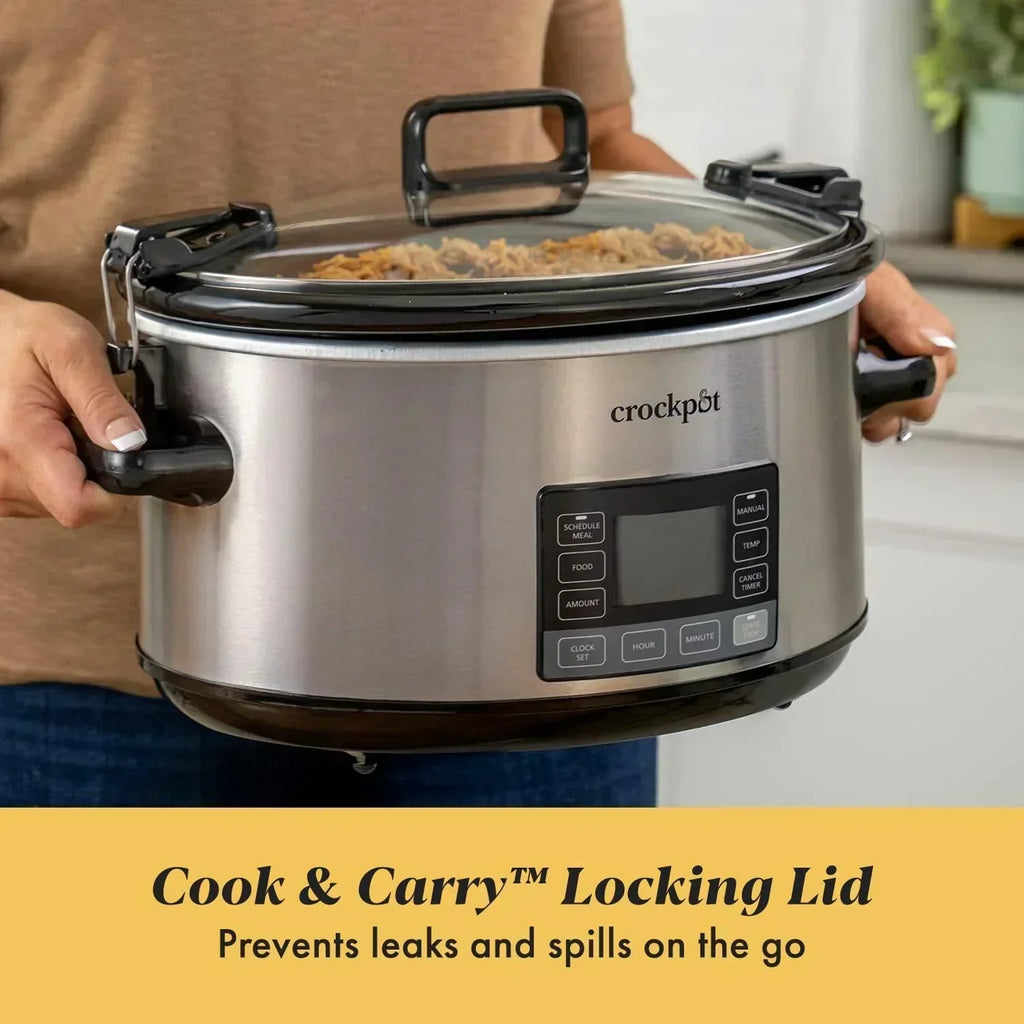 7-Quart Slow Cooker Portable Programmable with Timer Locking Lid Stainless Steel wourant