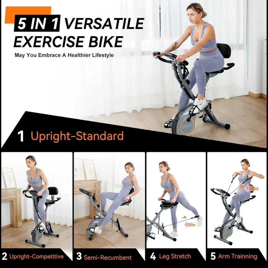 Foldable Exercise Bike Stationary Bikes  5 IN 1 Indoor Workout Cycling Bike Quiet Magnetic Resistance wourant