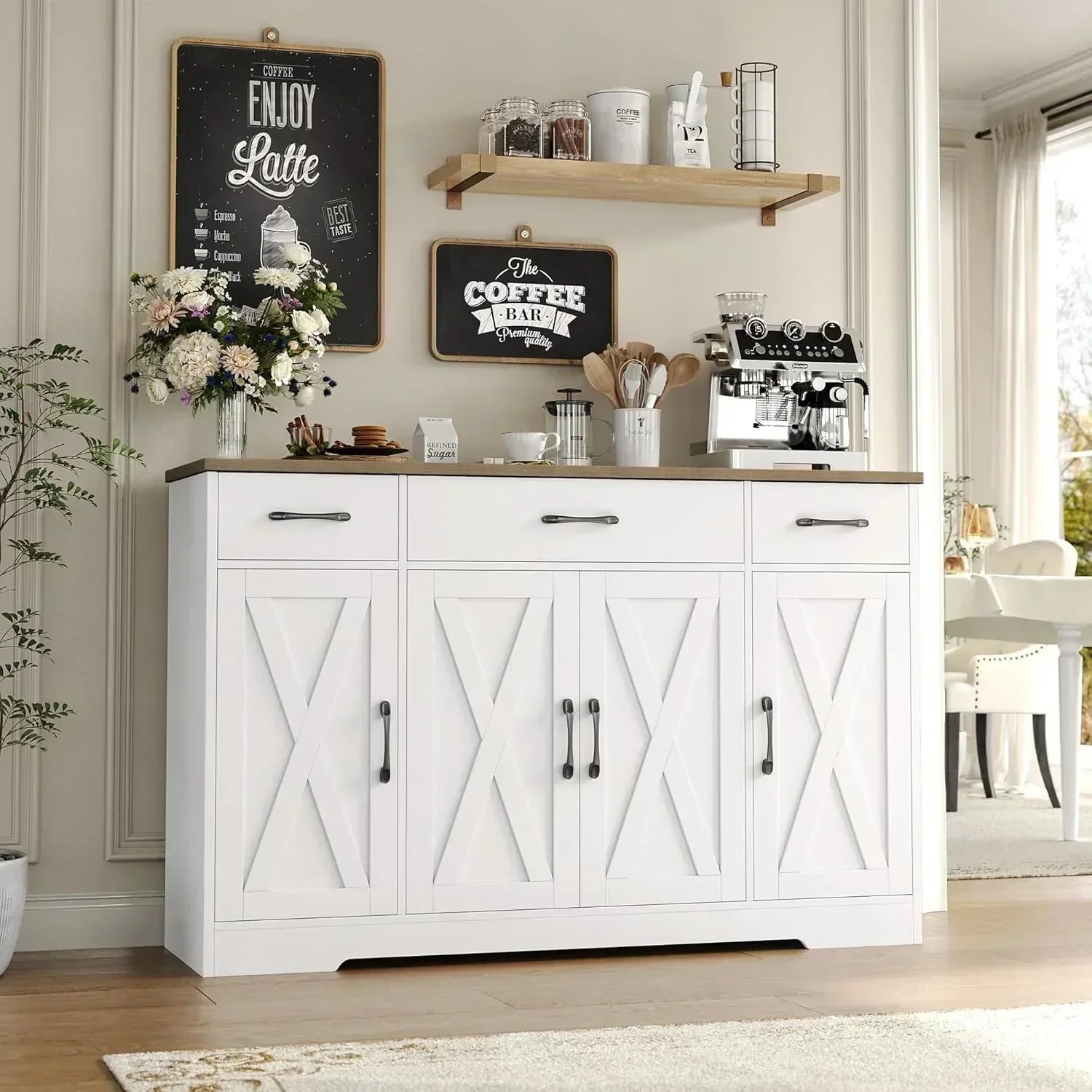 Sideboard with drawers large 55-inch sideboard modern farmhouse wood kitchen dining table wourant