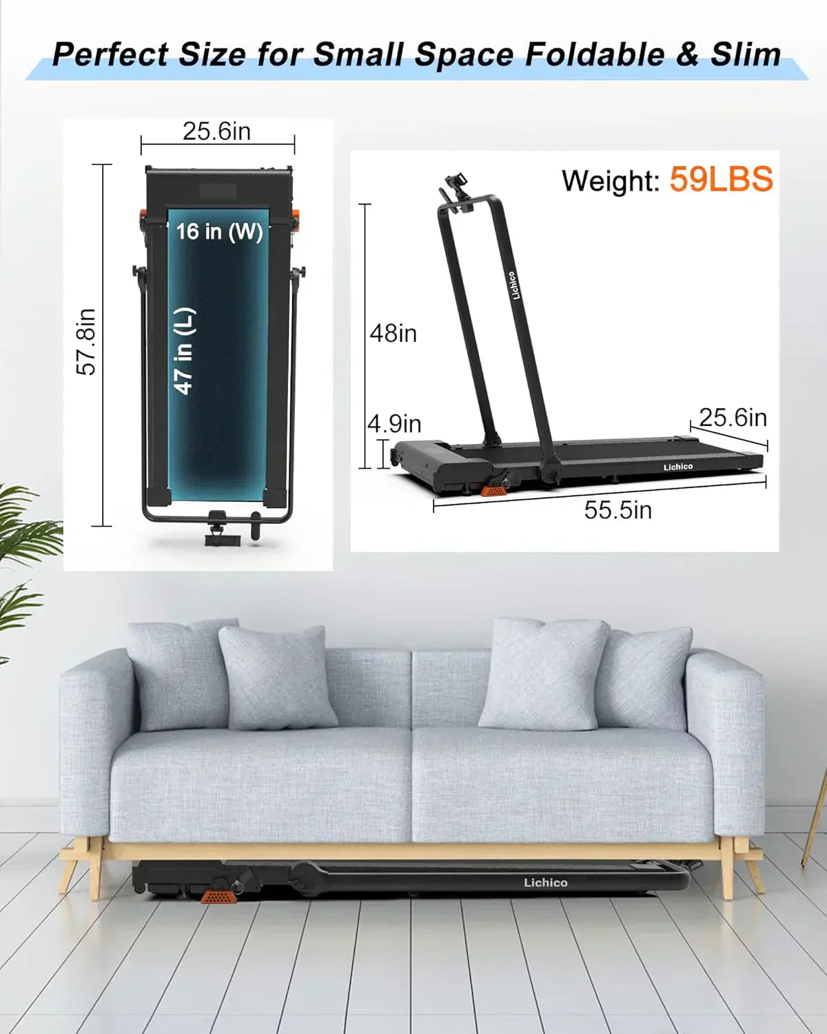 Lichico Walking Pad Under Desk Treadmill Ultra-Quiet Brushless Electric Jogging Treadmill wourant