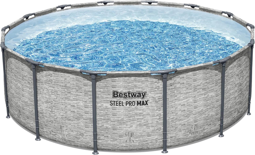 Steel Pro MAX 14 Foot x 48 Inch Round Metal Frame Above Ground Outdoor Swimming Pool Set wourant