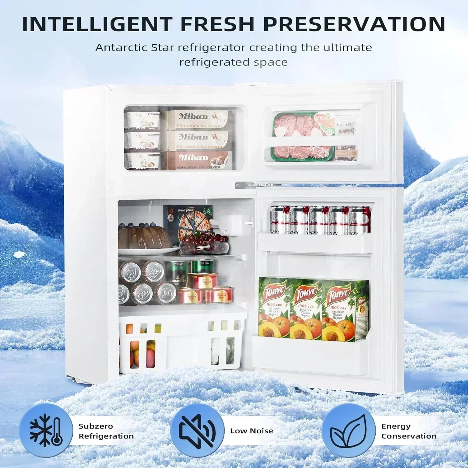 Antarctic Star 3.2 Cu.Ft Mini Refrigerator with Freezer Double Door Fridge Compact Refrigerator wourant