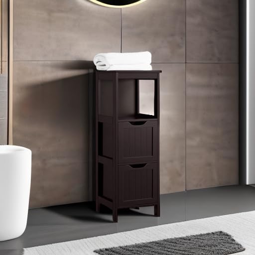 Bathroom Floor Cabinet, Wooden Storage Cabinet with 2 Drawers, Multifunctional Side Organizer Rack Stand Table wourant