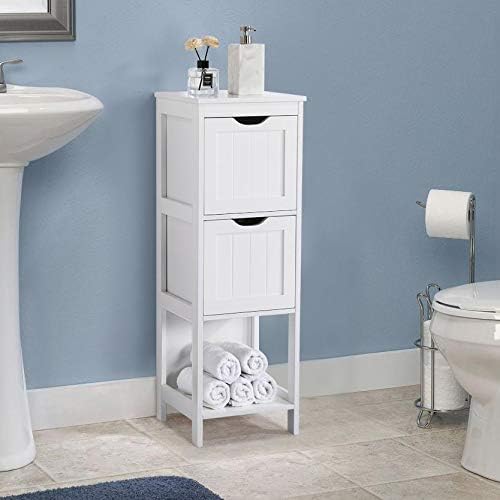Bathroom Floor Cabinet, Wooden Storage Cabinet with 2 Drawers, Multifunctional Side Organizer Rack Stand Table wourant