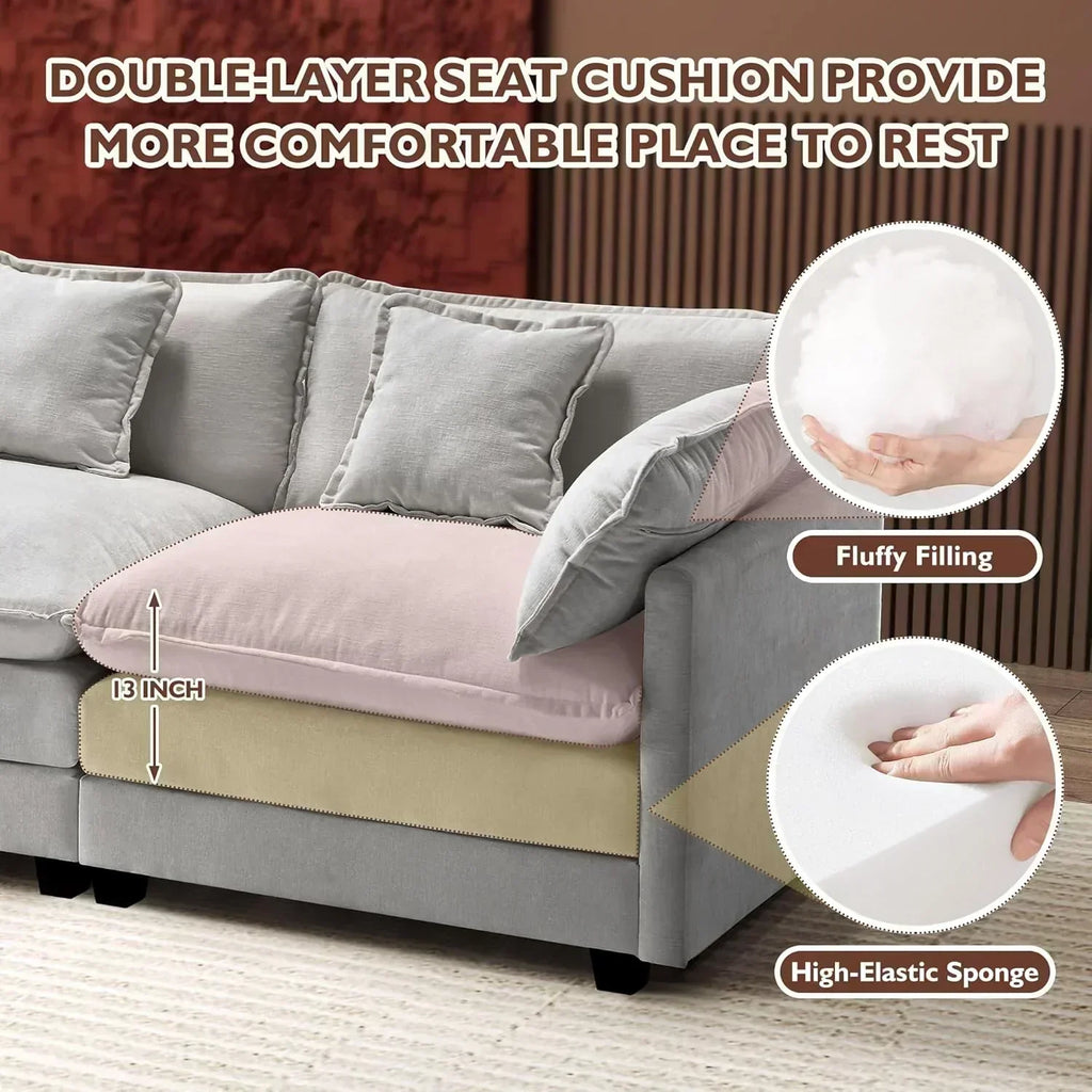 ihanherry 146-inch U-shaped modern sofa modular area cloud sofa wourant