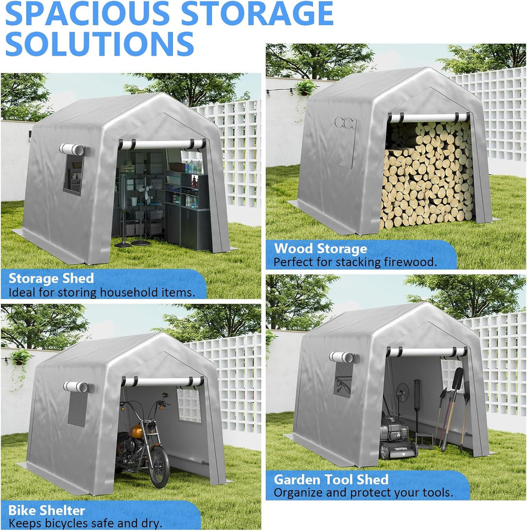 6x8 ft Heavy Duty Carport Tent Portable Garage Removable Side Walls Four Seasons Tarpaulin wourant