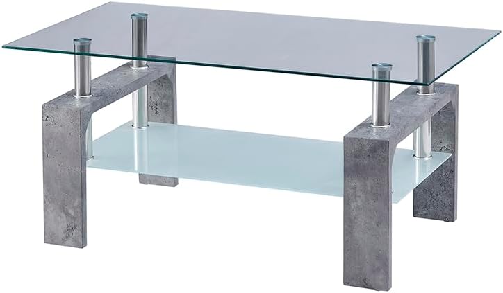 Living Room Rectangle Coffee Table, Tea Table Suitable for Waiting Room, Modern Side Coffee Table with Wooden Leg, Glass Tabletop wourant
