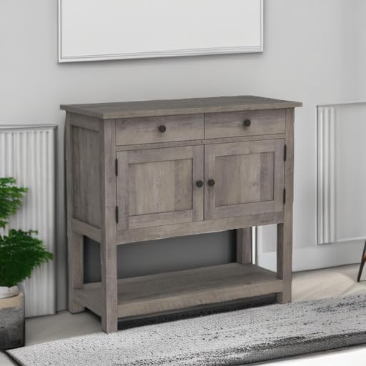 HOSTACK Farmhouse Console Table with 2-Door Cabinet & 2 Drawers, Coffee Bar, Entryway Table with Storage Shelf, Sofa Tables Buffet Sideboard for Kitchen, Hallway, Dining, Living Room, Rustic Brown wourant