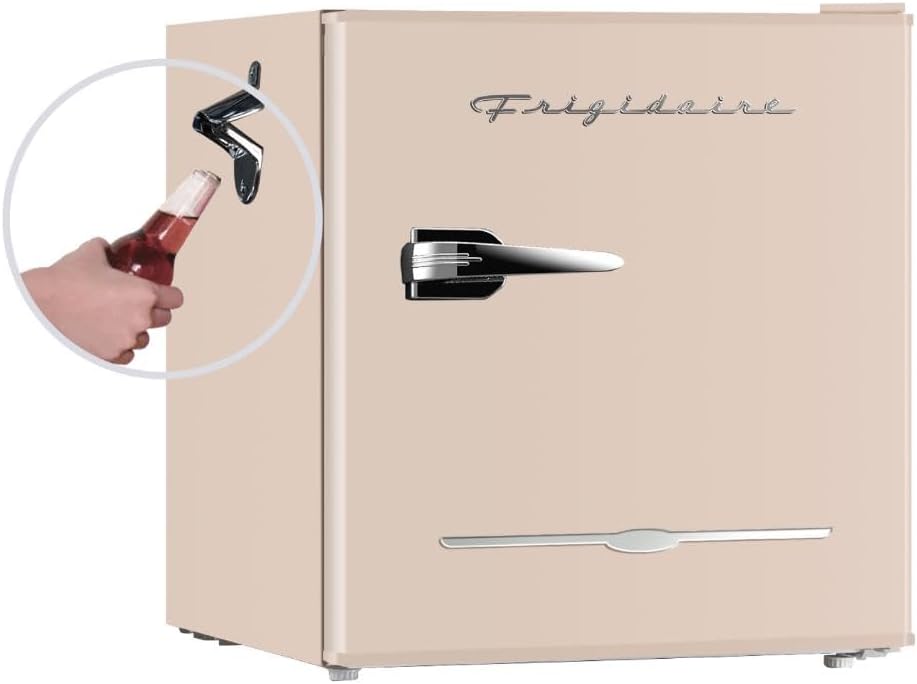 Frigidaire EFR176 Retro Compact Fridge with Chiller Mini Refrigerator with Built-in Bottle Opener for Office, Bedroom, Dorm Room or Cabin, 1.6 cu ft 16" D x 18" W x 18.5" H, Moonlight wourant