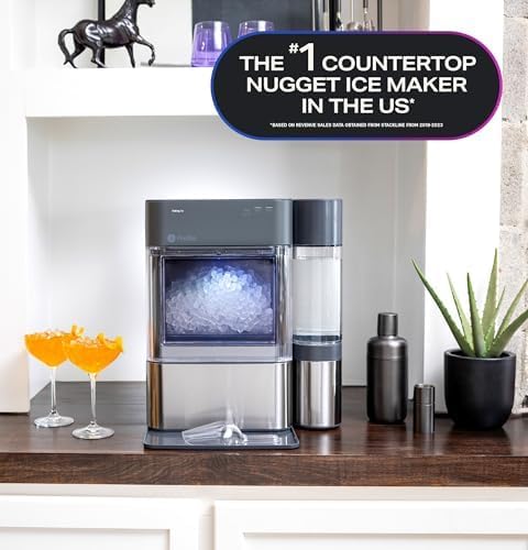 GE Profile Opal 2.0 XL with 1 Gallon Tank, Chewable Crunchable Countertop Nugget Ice Maker, Scoop included, 38 lbs in 24 hours, Pellet Ice Machine with WiFi & Smart Connected, Stainless Steel wourant
