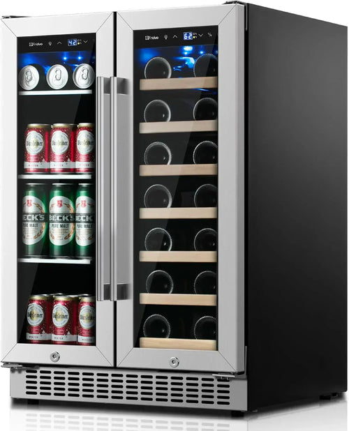 24 inch Dual Zone Beverage Refrigerator 30 Bottles 82 Cans Wine Fridge Built-in or Freestanding wourant